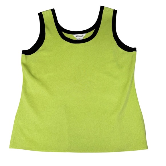 Misook Tops - Misook Knit Tank Top Lime Green Black Trim Scoop Neck Shell Minimalist L